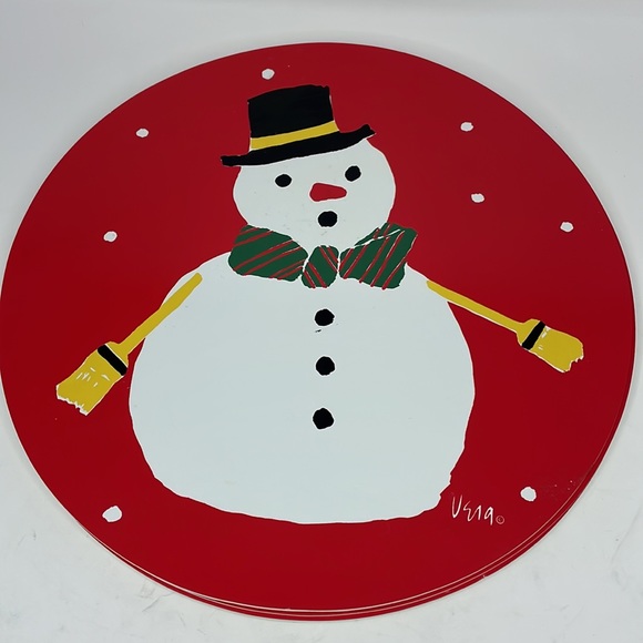 Vintage | Set of 4 Round Christmas Snowman Placemats - Picture 3 of 6